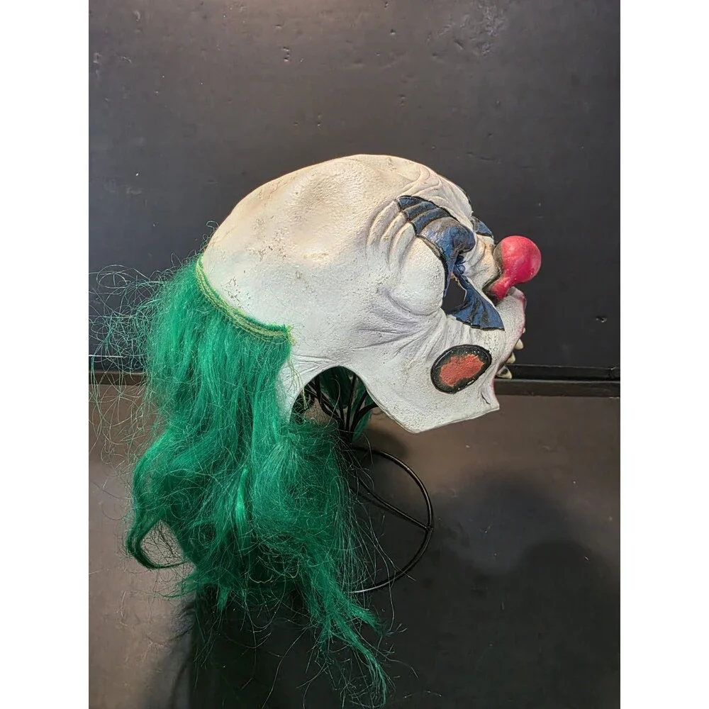 Vintage Killer Clown Halloween Mask Green Hair Fangs Creepy Evil Horror Costume